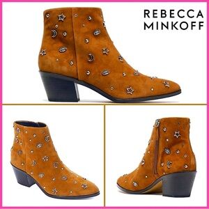 Rebecca Minkoff Lizzie Celestial Brown Suede Studded Bootie Boot
